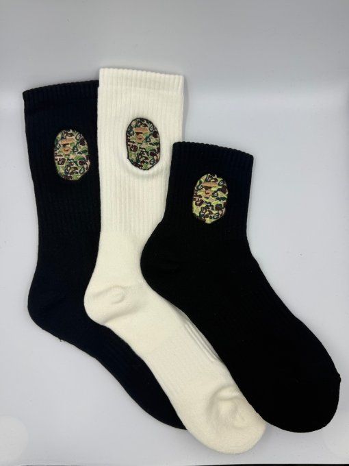 Chaussettes BAPE Head Camo Vert Noires et Blanches | A Bathing Ape
