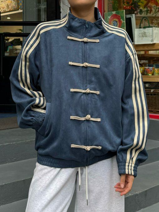 Veste Adidas Nouvel An Chinois Bleu en Daim – Streetwear