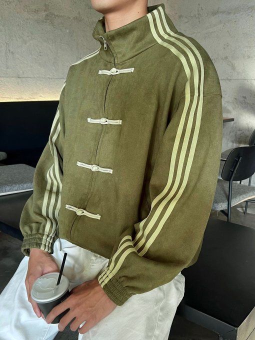 Veste Adidas Nouvel An Chinois Vert Olive en Daim – Streetwear